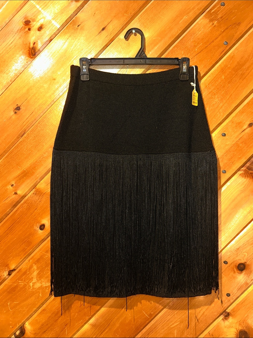 Vintage Roberta Fashions black knit long fringe overlay skirt